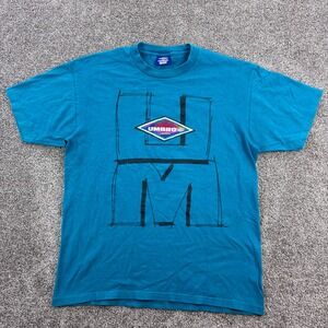 Vintage Umbro Shirt Mens Large Blue Sports Retro Logo Spell Out USA Made‎